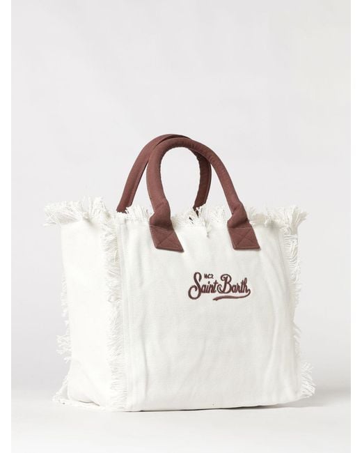 Mc2 Saint Barth White Printed Cotton Vanity Bag With Logo