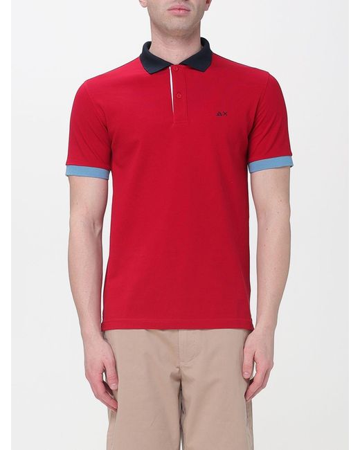 Sun 68 Red Cotton Polo Shirt for men