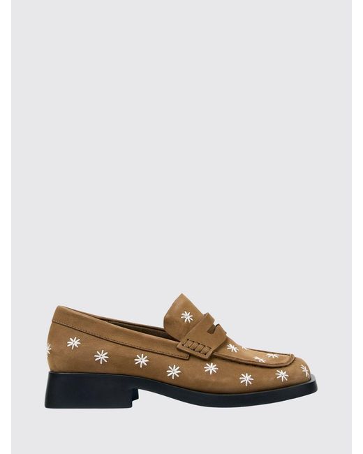 Camper White Nubuck Loafers With Embroidered Flowers