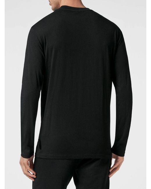 Philipp Plein Black Slim Fit Long-Sleeved Cotton T-Shirt With Graphic Print for men