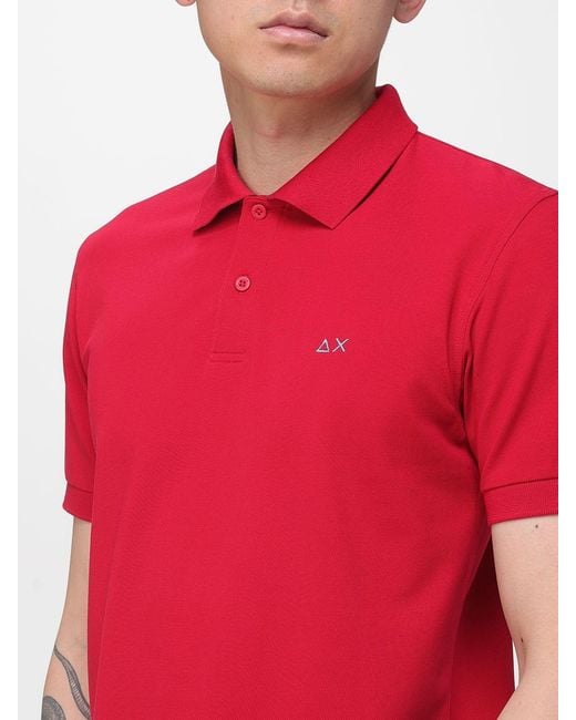 Sun 68 Red Cotton Logo Polo Shirt for men