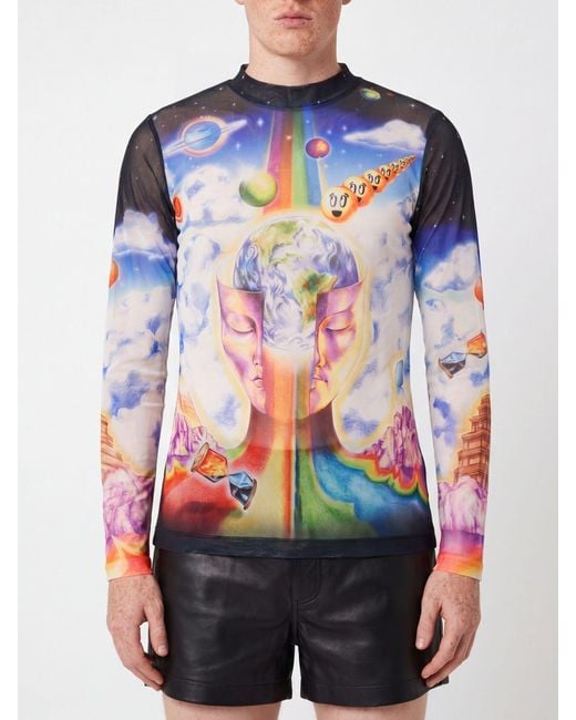 Casablanca Blue Slim Fit Long-Sleeved Graphic Print Jersey Top for men