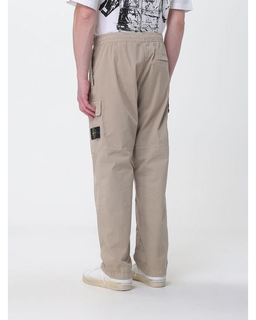 Stone Island Natural Cotton Twill Cargo Trousers for men