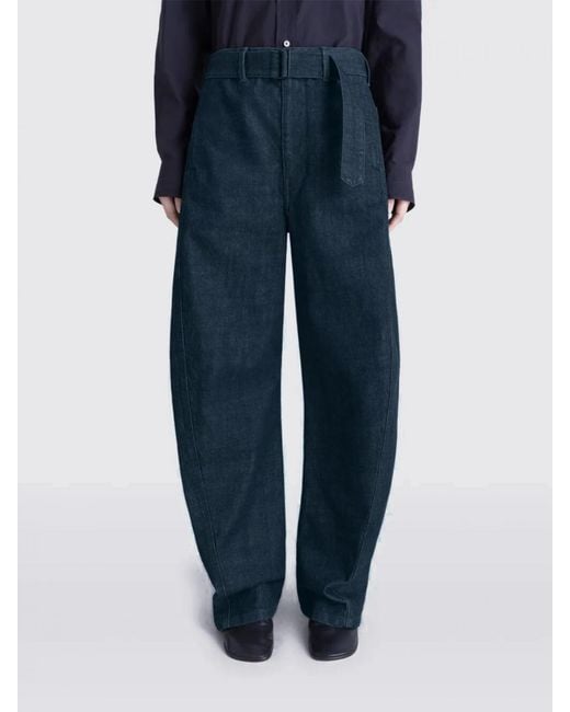 Lemaire Blue Baggy Cotton Trousers for men