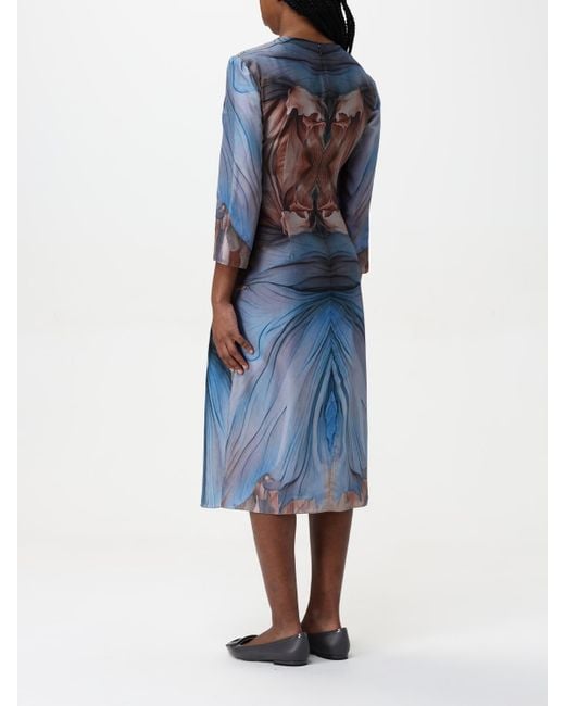 Alberta Ferretti Blue Silk Midi Dress Abstract Print