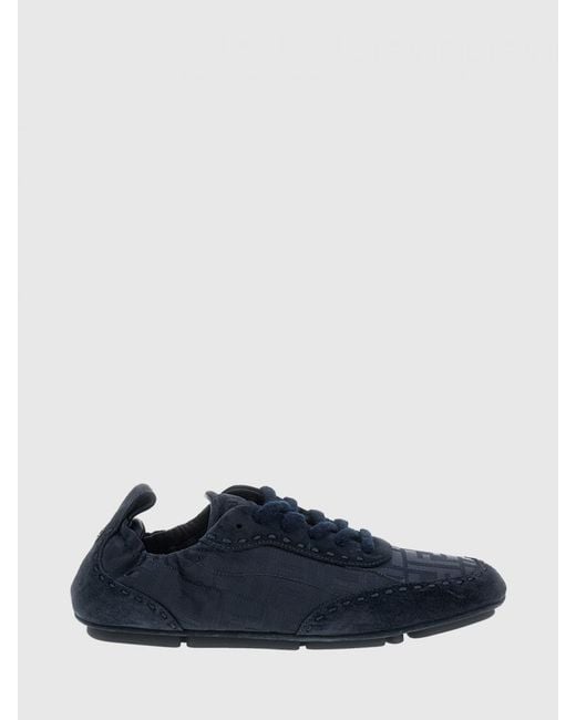 Fendi Blue Fit Ff Jacquard Monogram Canvas And Suede Sneakers for men