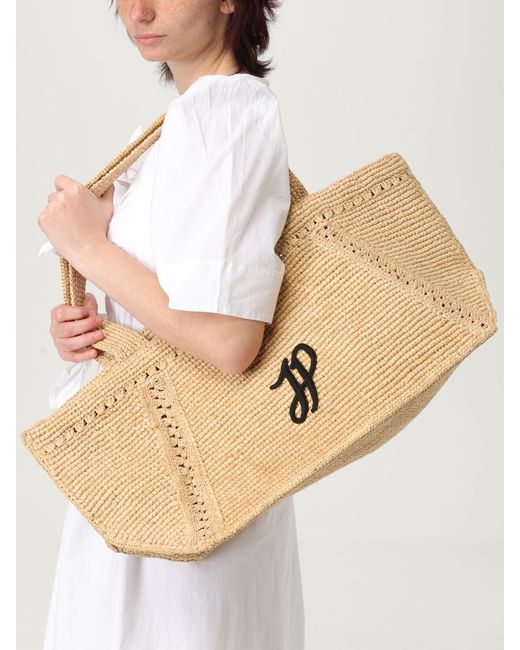 Patou Natural Crochet Raffia Bag With Embroidered Logo