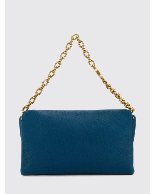 Gucci Blue Grained Leather Shoulder Bag With Removable Chain Handle