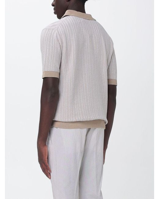 HUGO White Cotton And Linen Knit Polo Shirt for men