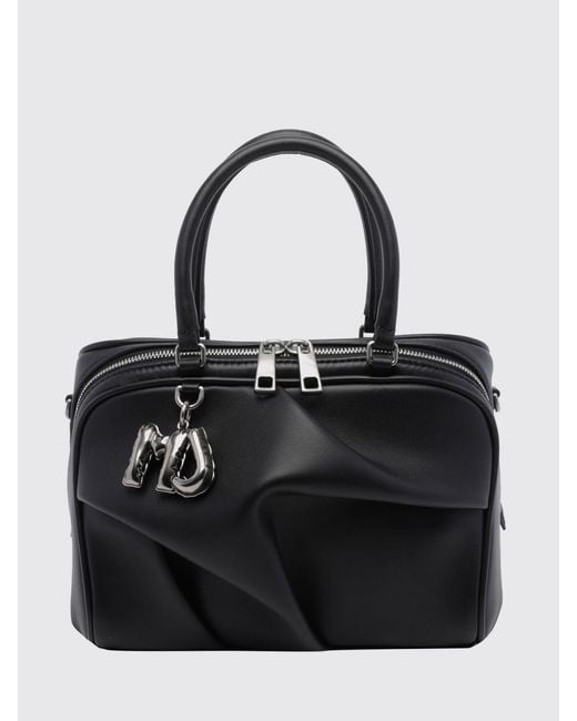 Marc Jacobs Black The Wave Lambskin Handbag With Monogram And Removable Strap