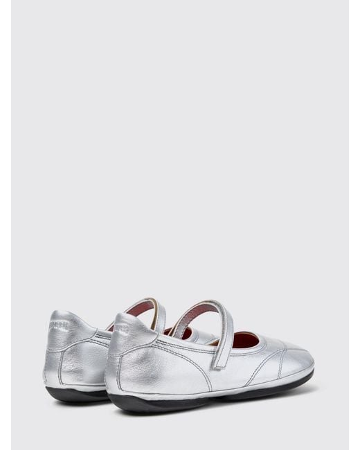Camper White Right Nina Laminated Leather Mary Jane Flats With Hook-And-Loop Closure