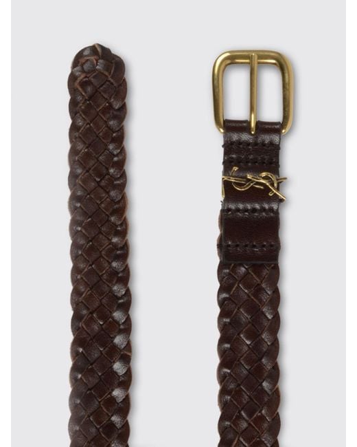 Saint Laurent White Cassandre Woven Leather Belt for men