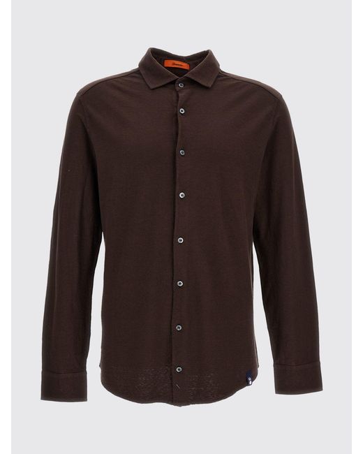 Drumohr Brown Slim Fit Linen And Cotton Shirt With French Collar for men