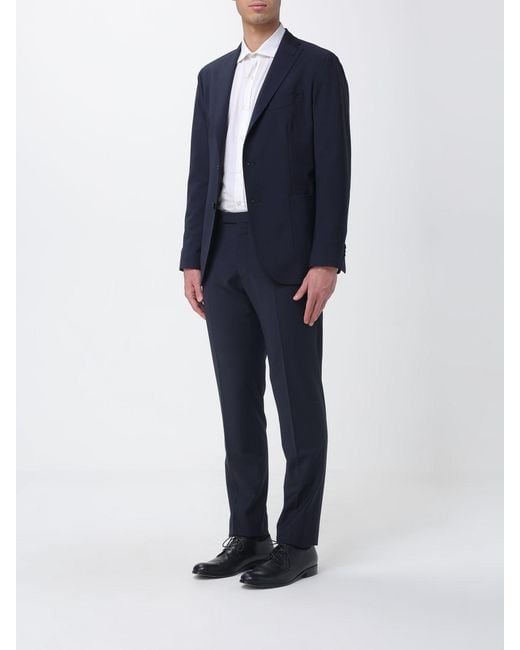 Boglioli Blue Single Breasted Stretch Wool Blend Suit for men