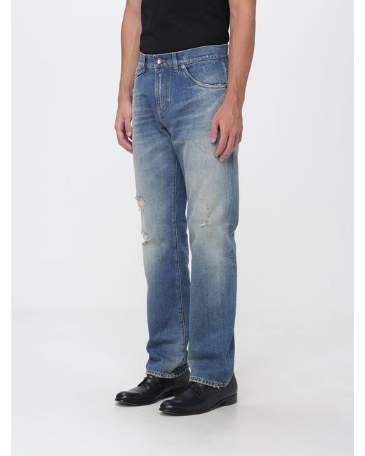 Dolce & Gabbana Blue Dolce &Amp Gabbana Straight Fit Mid-Rise Distressed Denim Jeans With Worn Effect for men