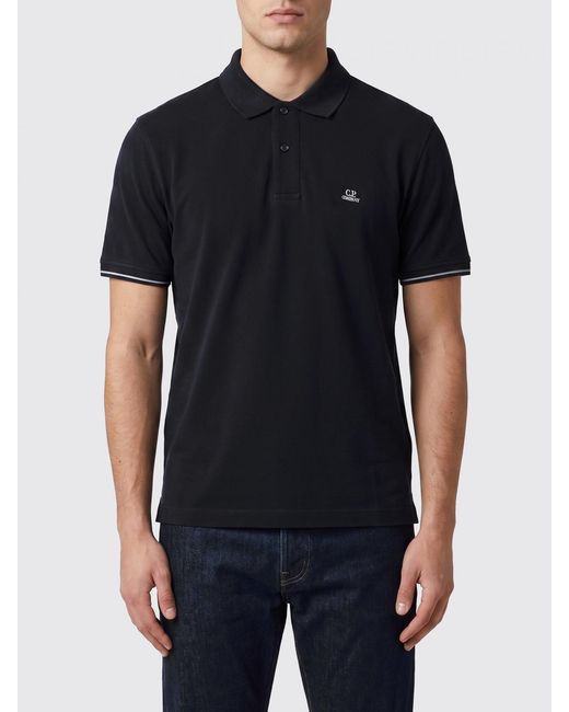 C P Company Black Cotton Polo Shirt With Logo for men