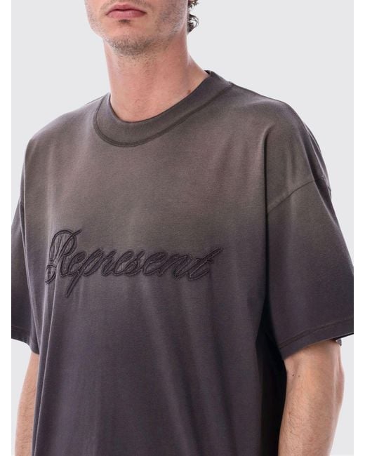 Represent Gray Cotton Crew-Neck T-Shirt With Logo for men