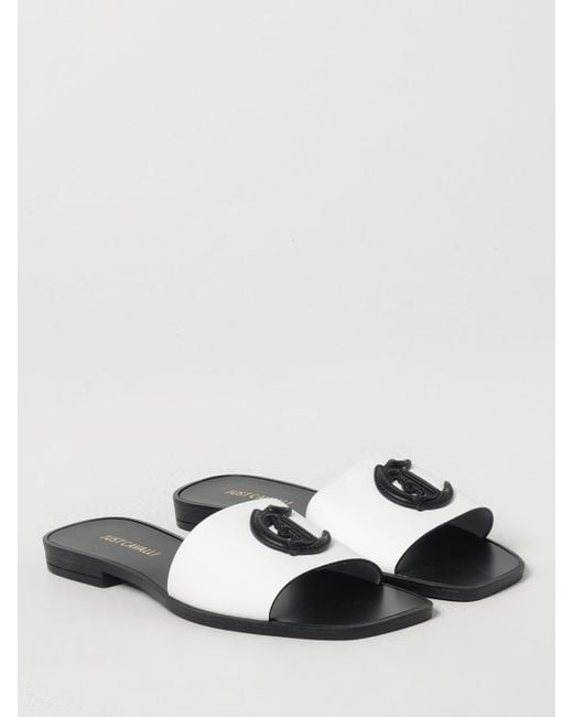 Just Cavalli White Stylish Slip-On Sandals With Iconic Detailing Comfortable And Fashionable Footwear