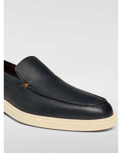 Santoni Blue Grain Leather Loafers for men