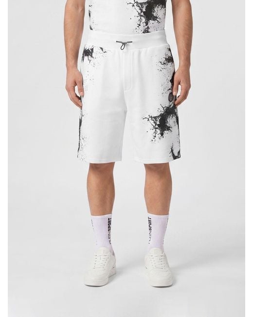 Philipp Plein White Abstract Print Jogging Shorts for men