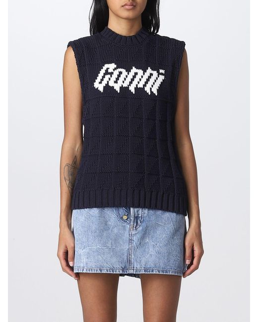 Ganni Blue Logo Jacquard Vest