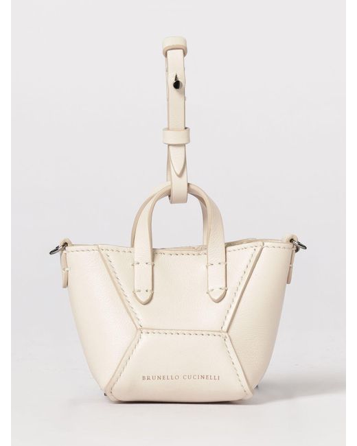 Brunello Cucinelli Natural Bc Duo Micro Calfskin Bag With Precious Chain