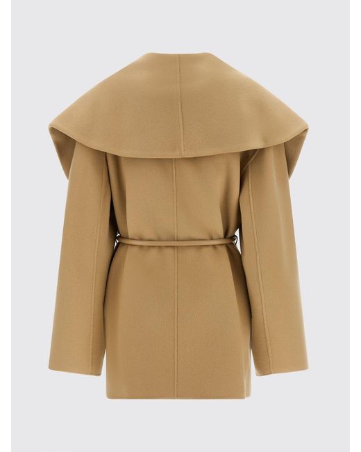 Sportmax Natural Short Virgin Wool Robe Coat With Belt And Sailor Collar