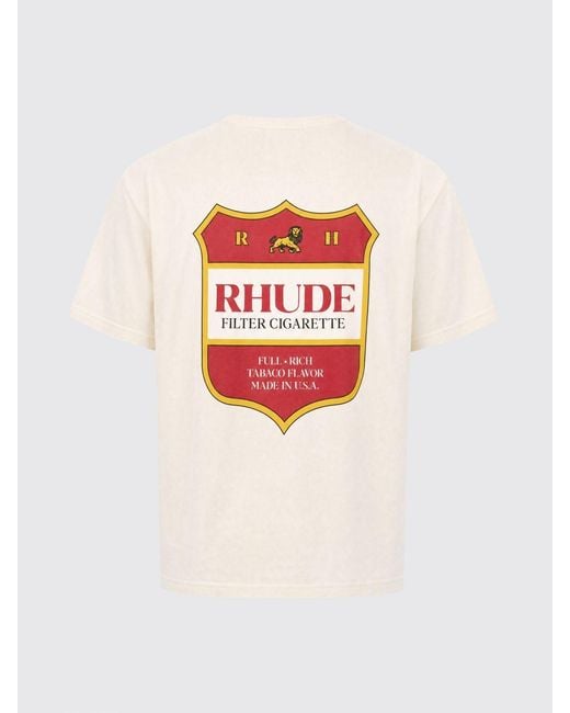 Rhude White Cotton T-Shirt With Logo Crest And Dropped Shoulders for men