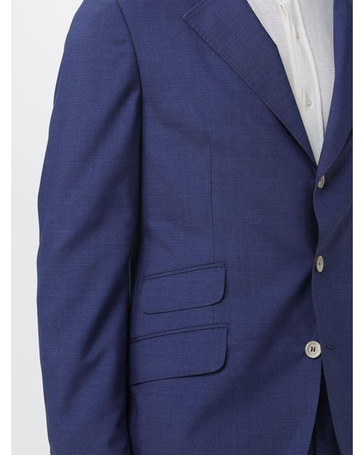 Brunello Cucinelli Blue Single-Breasted Linen Blend Suit for men