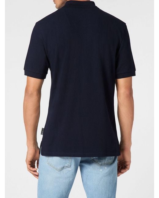 Philipp Plein Blue Short-Sleeve Stretch Cotton Polo Shirt With Metal Logo for men