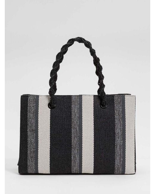 Twinset Black Striped Canvas Bag
