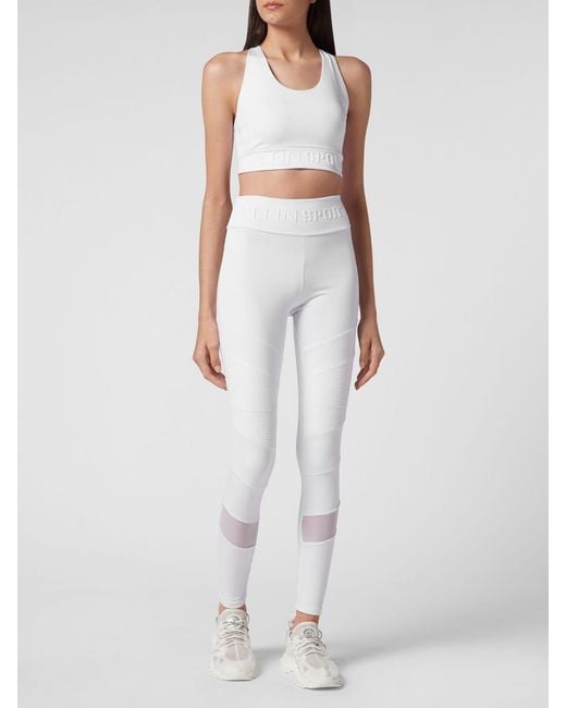 Philipp Plein White Cropped Sports Jersey Top With Thin Straps