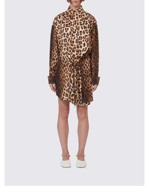 Sportmax Natural Silk Animal Print Shirt Dress