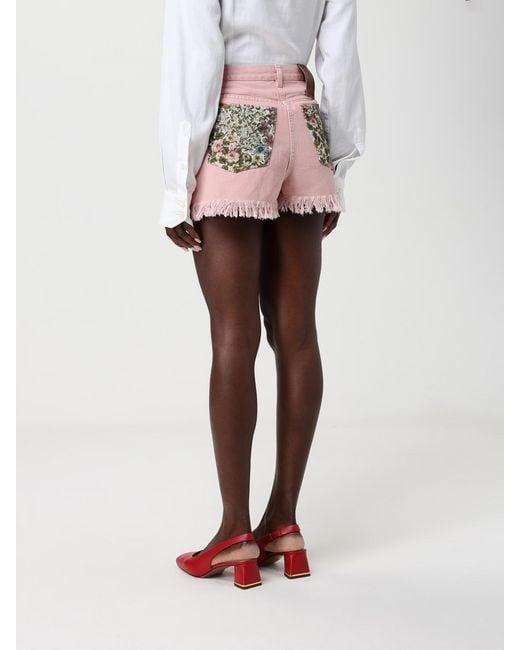 Valentino Pink Cotton Blend Shorts With Printed Pockets