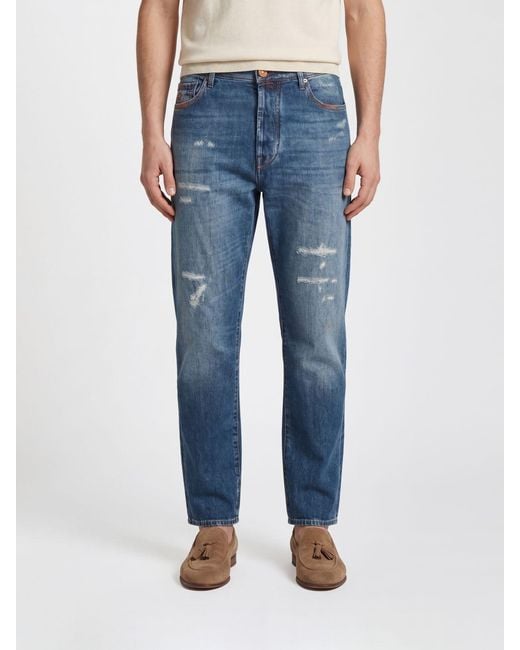 Jacob Cohen Blue Straight-Fit Five-Pocket Distressed Denim Jeans for men