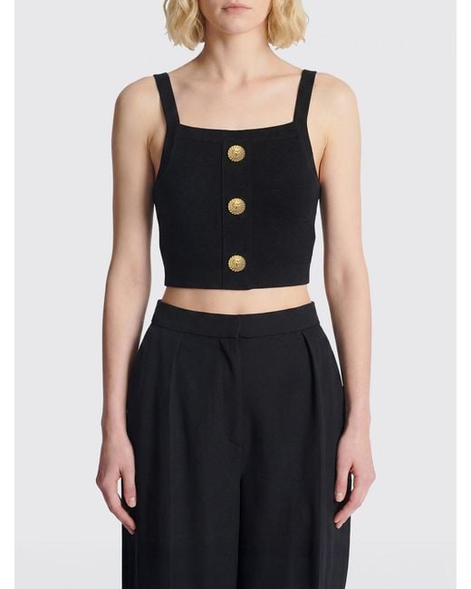 Balmain Black Cropped Knit Top