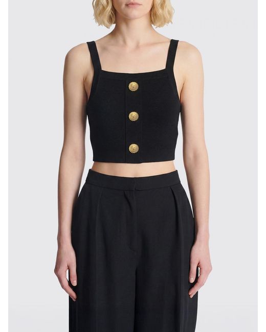 Balmain Black Cropped Knit Top