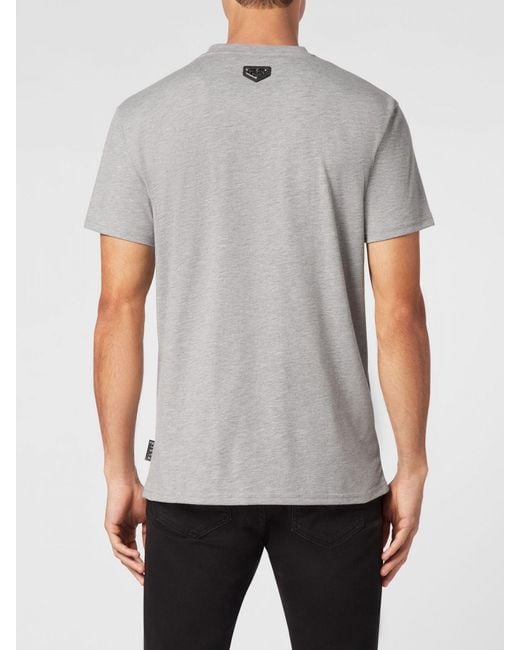 Philipp Plein Gray Cotton T-Shirt With Skull Print And Hexagon Logo for men