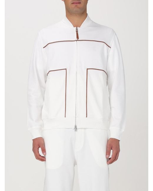 Felpa Con Zip di Brunello Cucinelli in White da Uomo