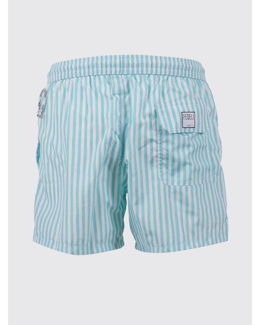 Fedeli Blue Bicolor Striped Polyester Swim Trunks for men