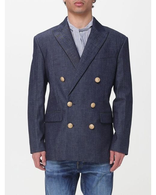 DSquared² Blue Double-Breasted Cotton Blazer for men