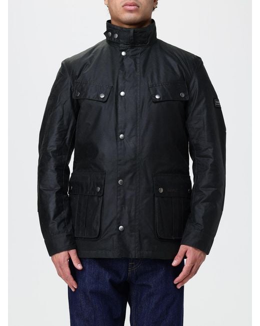 Barbour Blue Duke High Neck Waxed Cotton Jacket With Patch Pockets for men