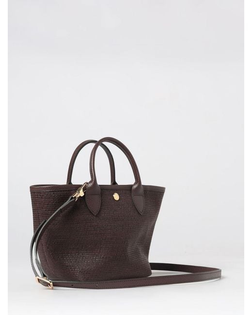Longchamp Brown Le Pliage Collection Raffia Mini Tote With Leather Handles