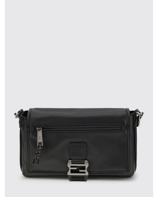 Fendi Black Flux Messenger Calfskin Leather Bag for men