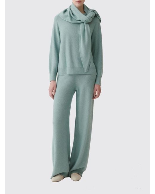 Fabiana Filippi Green Wool And Cashmere Crew Neck Jumper With Sequin Embroidery