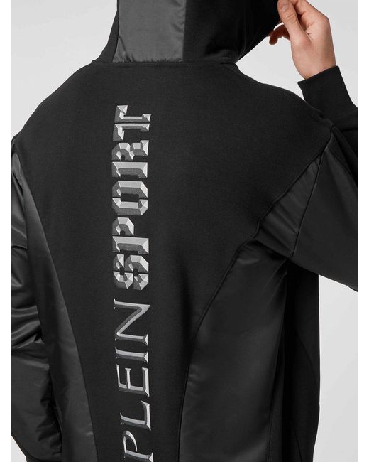 Philipp Plein Black Graphic Print Technical Fabric Hoodie With Kangaroo Pocket for men