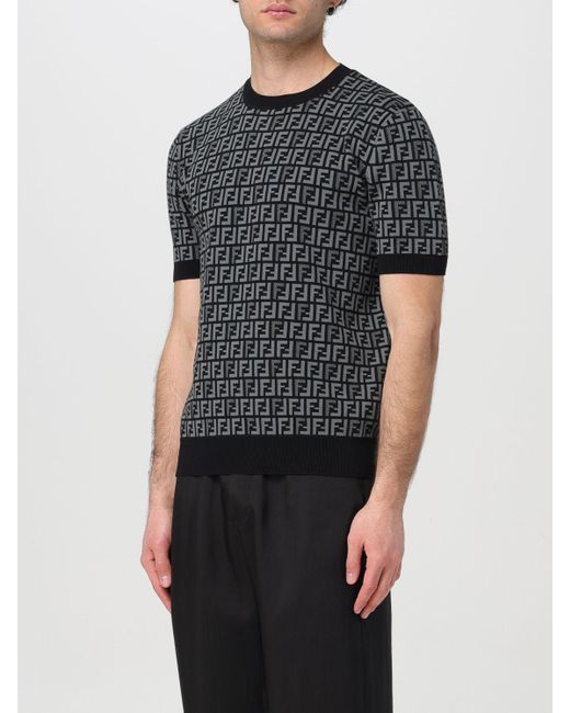 T-shirt in maglia jacquard di Fendi in Black da Uomo