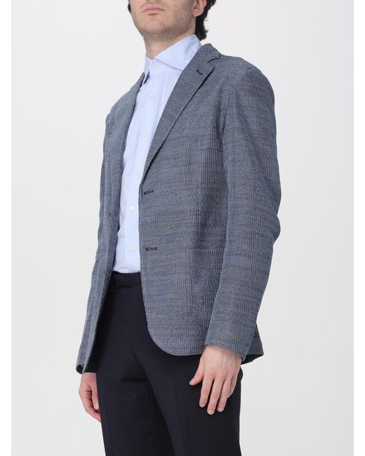 Emporio Armani Blue Single Breasted Cotton Blazer for men