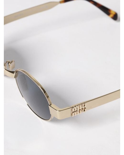 Miu Miu White Rounded Metal Frame Sunglasses With Impressed Logo