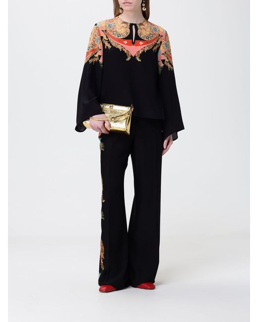 Etro Black Paisley Print Silk Blouse